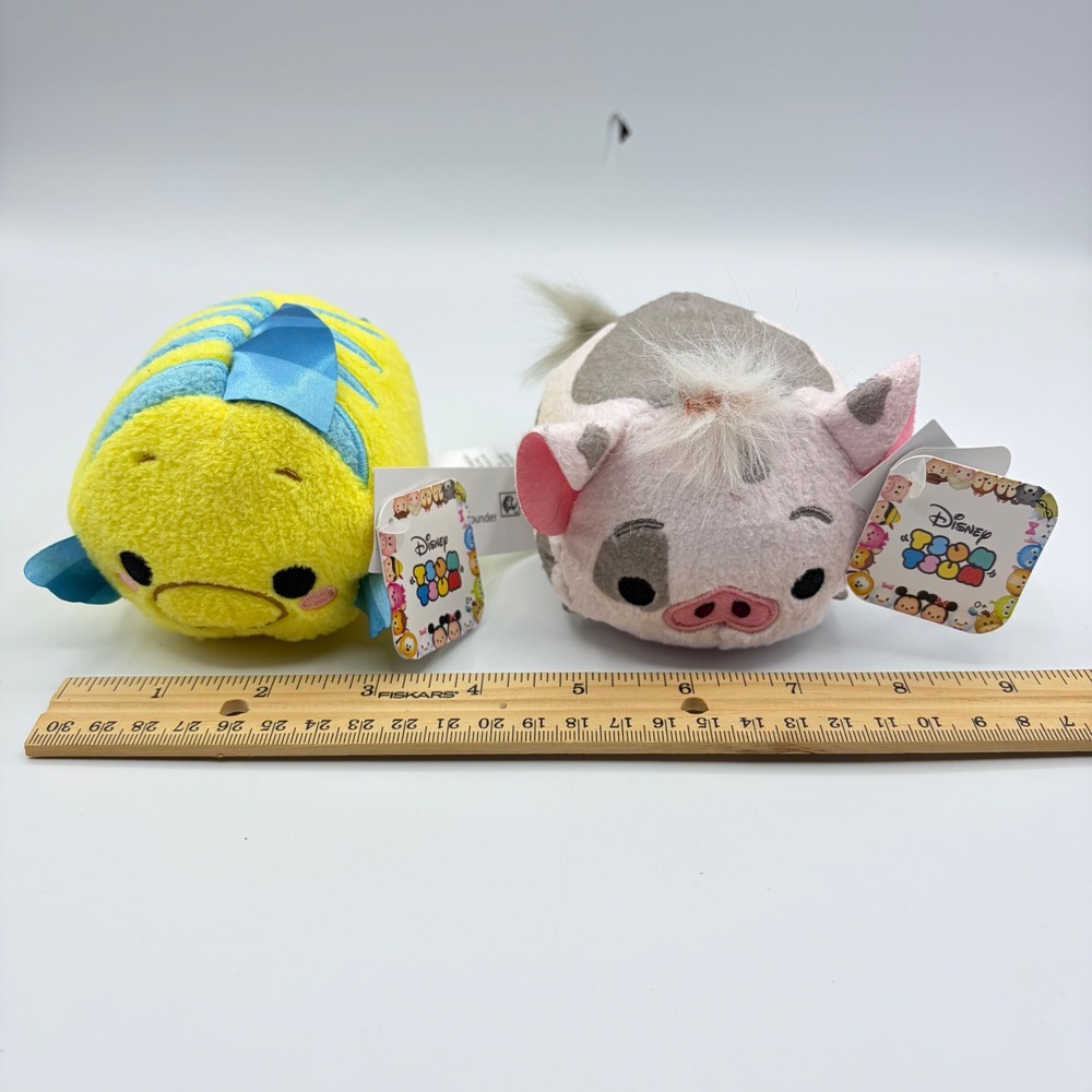 Disney Tsum Tsum Petite Plush Flounder Little Mermaid Pua Moana Set of 2 NWT